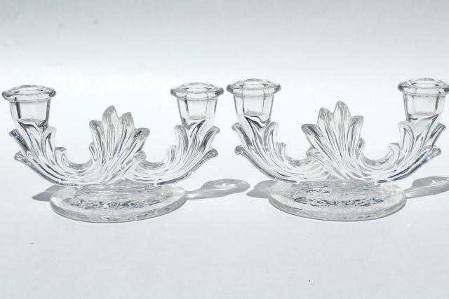 photo of vintage Fostoria Baroque candle holders, pair branched candlesticks Corsage etched glass #3