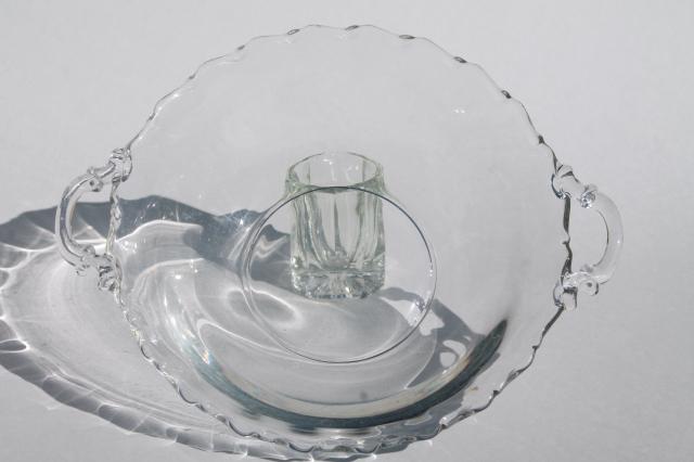 photo of vintage Fostoria Century pattern glass bowl w/ handles, crystal clear elegant glass #2