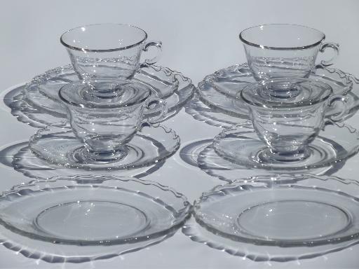 photo of vintage Fostoria Century pattern glass dessert set, plates, cups & saucers #1