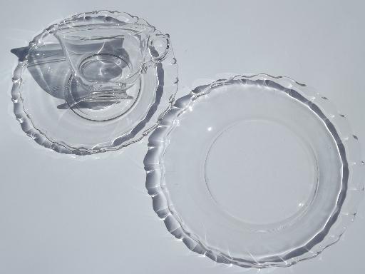 photo of vintage Fostoria Century pattern glass dessert set, plates, cups & saucers #3