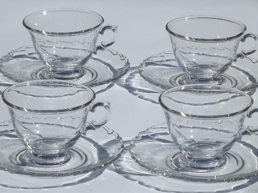 photo of vintage Fostoria Century pattern glass dessert set, plates, cups & saucers #5