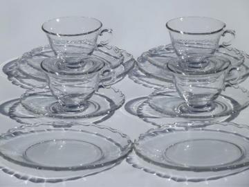 catalog photo of vintage Fostoria Century pattern glass dessert set, plates, cups & saucers