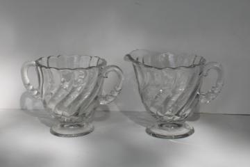 photo of vintage Fostoria Colon pattern cream & sugar set, crystal clear elegant glass