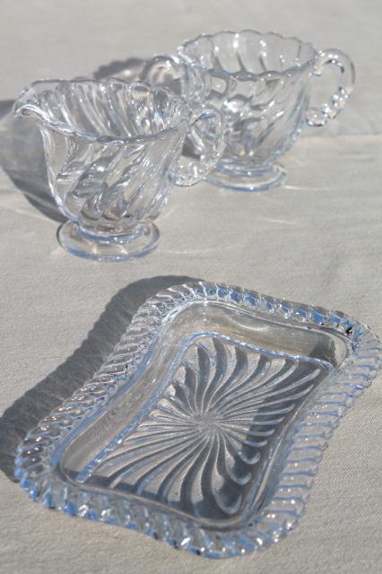 photo of vintage Fostoria Colony crystal clear glass mini cream & sugar set with tray #2