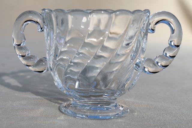 photo of vintage Fostoria Colony crystal clear glass mini cream & sugar set with tray #6