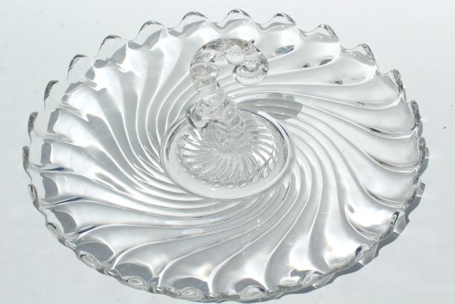 photo of vintage Fostoria Colony glass sandwich tray or cake plate w/ center handle #2