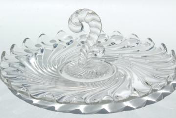 photo of vintage Fostoria Colony glass sandwich tray or cake plate w/ center handle