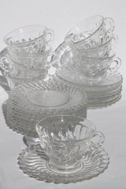 photo of vintage Fostoria Colony glass tea party / luncheon set, plates, cups & saucers #1