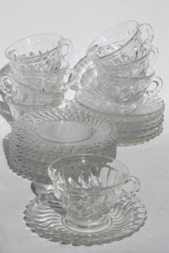 catalog photo of vintage Fostoria Colony glass tea party / luncheon set, plates, cups & saucers