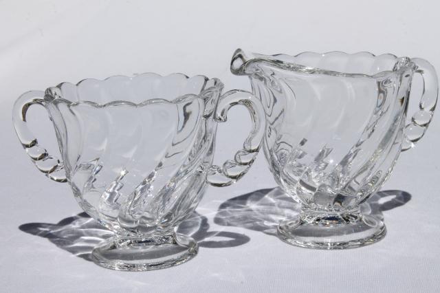 photo of vintage Fostoria Colony pattern pressed glass, cream pitcher & sugar bowl set #1