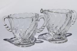 catalog photo of vintage Fostoria Colony pattern pressed glass, cream pitcher & sugar bowl set