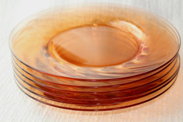 photo of vintage Fostoria Jamestown salad plates set for 6, topaz amber glass #4