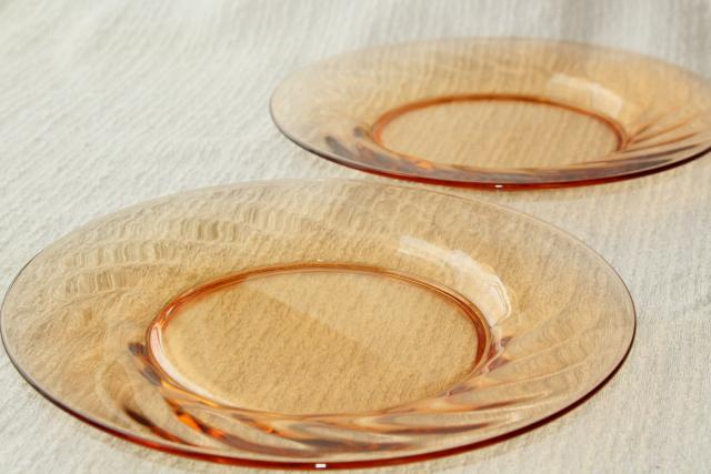 photo of vintage Fostoria Jamestown salad plates set for 6, topaz amber glass #5