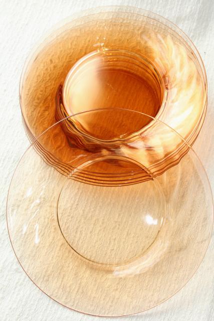 photo of vintage Fostoria Jamestown salad plates set for 6, topaz amber glass #6