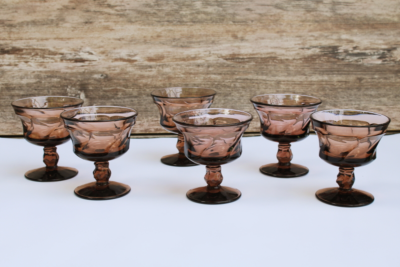 photo of vintage Fostoria Jamestown smoke brown glass champagne glasses or sherbets set of 6  #1