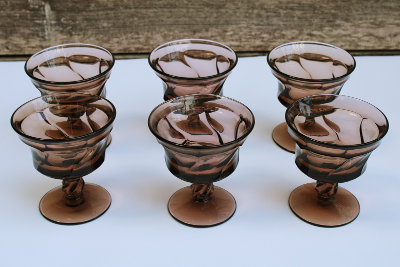 photo of vintage Fostoria Jamestown smoke brown glass champagne glasses or sherbets set of 6 #2