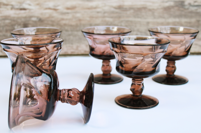 photo of vintage Fostoria Jamestown smoke brown glass champagne glasses or sherbets set of 6 #3