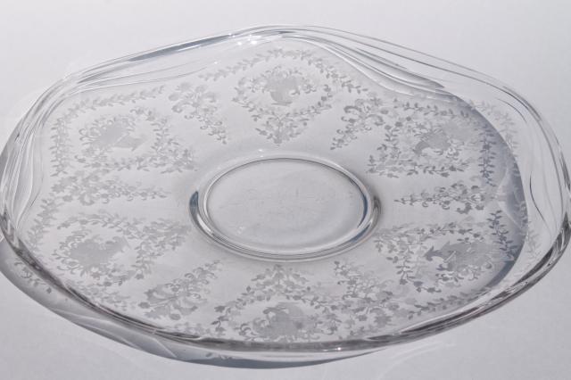 photo of vintage Fostoria Mayflower etch cake / torte plate, Coronet shape etched glass #1