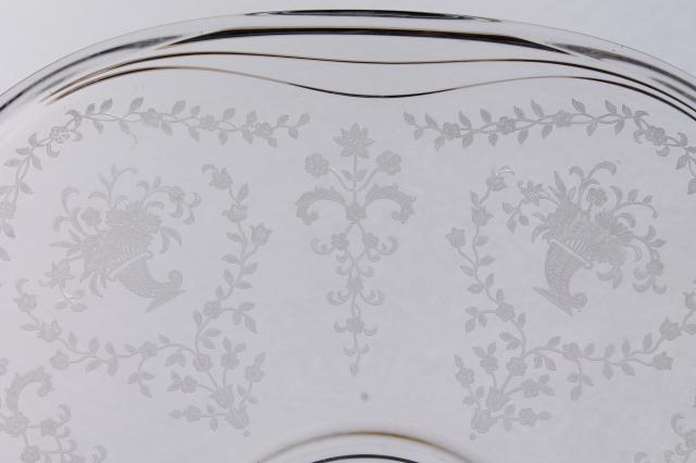 photo of vintage Fostoria Mayflower etch cake / torte plate, Coronet shape etched glass #6
