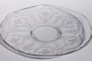 catalog photo of vintage Fostoria Mayflower etch cake / torte plate, Coronet shape etched glass