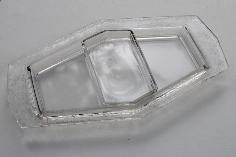 photo of vintage Fostoria Romance etch crystal clear glass relish tray w/ insert #1