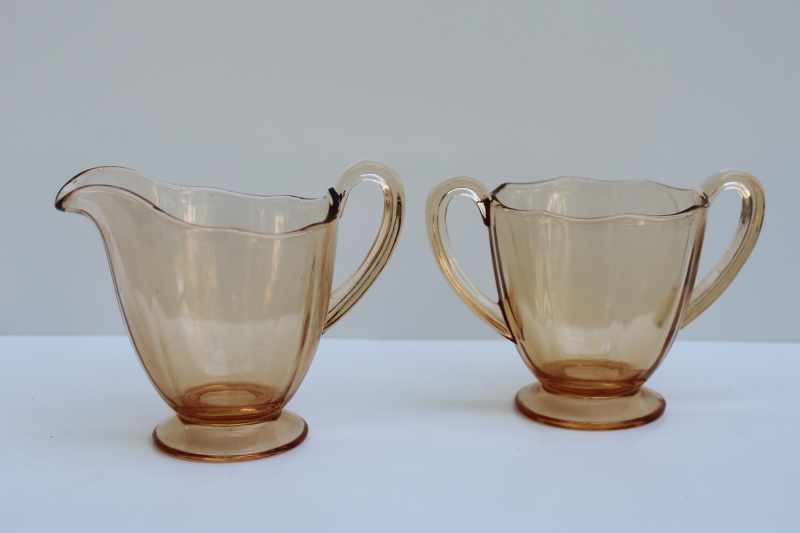 photo of vintage Fostoria amber glass creamer & sugar set, Fairfax pattern cream pitcher & sugar bowl #1