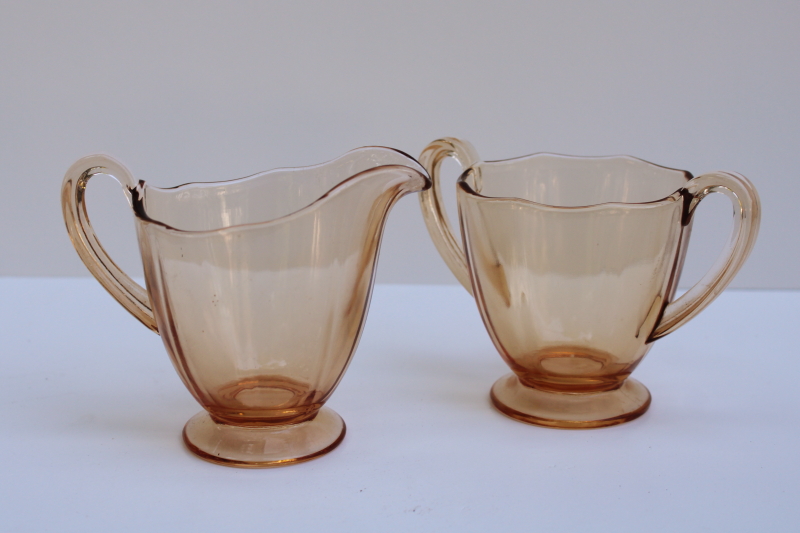 photo of vintage Fostoria amber glass creamer & sugar set, Fairfax pattern cream pitcher & sugar bowl  #2