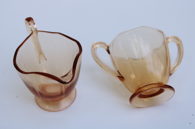 photo of vintage Fostoria amber glass creamer & sugar set, Fairfax pattern cream pitcher & sugar bowl  #3