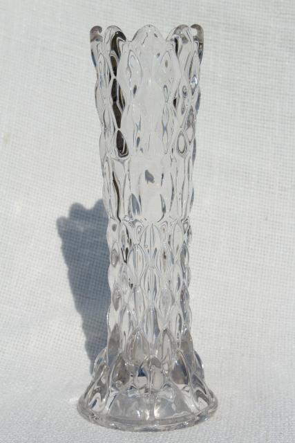 photo of vintage Fostoria artichoke pattern glass vase, heavy crystal clear glass display vase w/ label space #1