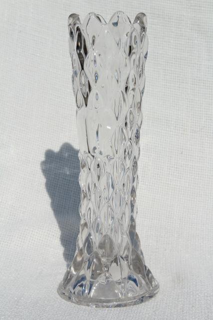 photo of vintage Fostoria artichoke pattern glass vase, heavy crystal clear glass display vase w/ label space #2