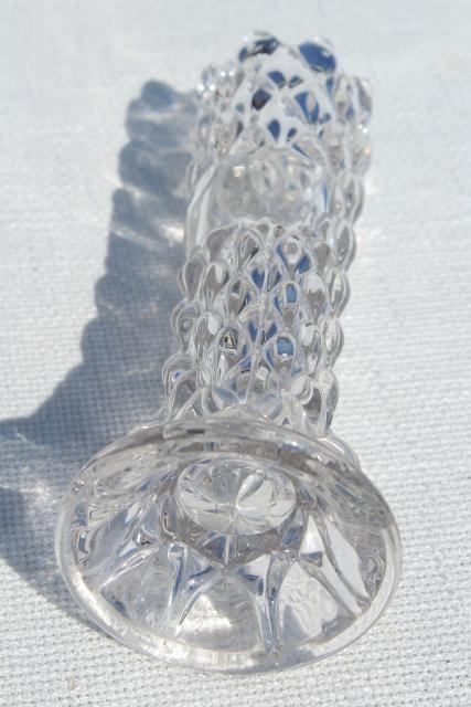 photo of vintage Fostoria artichoke pattern glass vase, heavy crystal clear glass display vase w/ label space #4