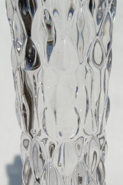 photo of vintage Fostoria artichoke pattern glass vase, heavy crystal clear glass display vase w/ label space #7