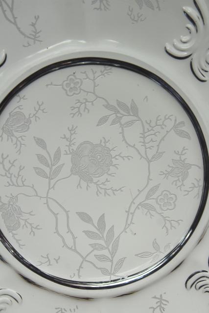 photo of vintage Fostoria baroque chintz etching crystal clear glass cake plate w/ handles #3