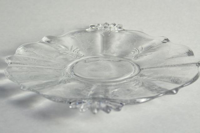 photo of vintage Fostoria baroque chintz etching crystal clear glass cake plate w/ handles #6