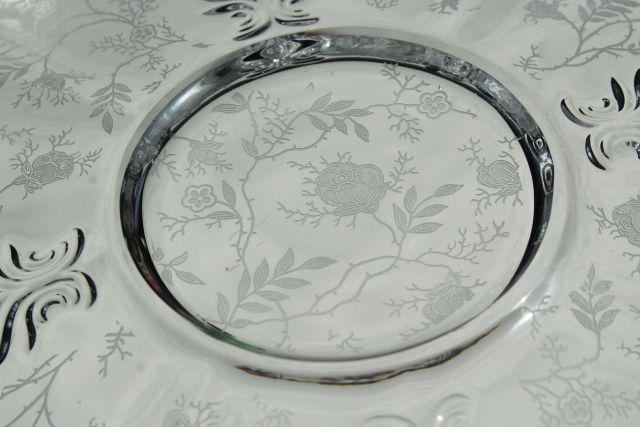 photo of vintage Fostoria baroque chintz etching crystal clear glass cake plate w/ handles #9