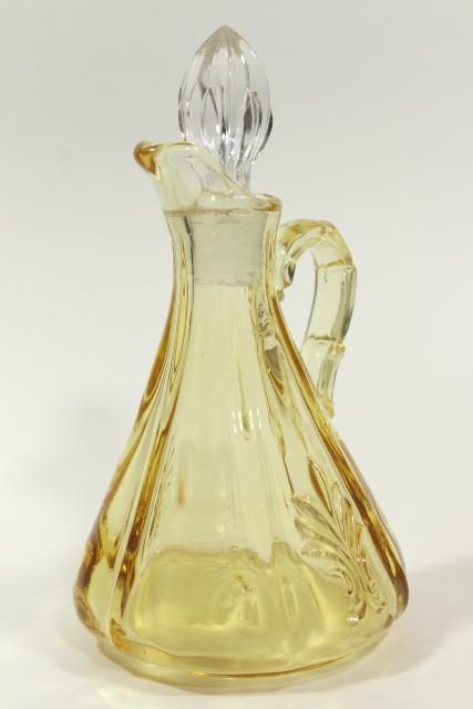 photo of vintage Fostoria baroque topaz yellow depression glass cruet bottle & stopper #1