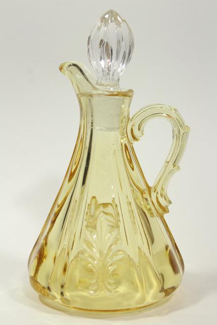 photo of vintage Fostoria baroque topaz yellow depression glass cruet bottle & stopper #2