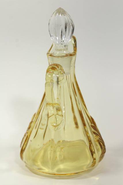 photo of vintage Fostoria baroque topaz yellow depression glass cruet bottle & stopper #3