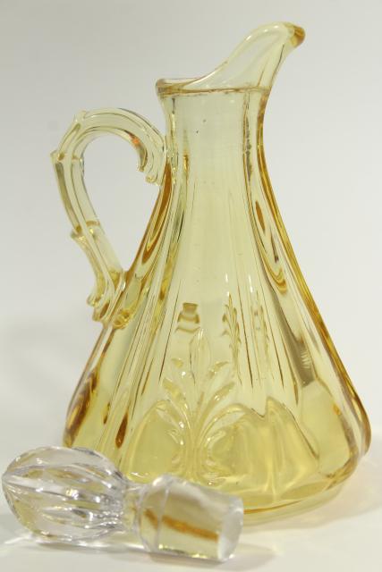 photo of vintage Fostoria baroque topaz yellow depression glass cruet bottle & stopper #4