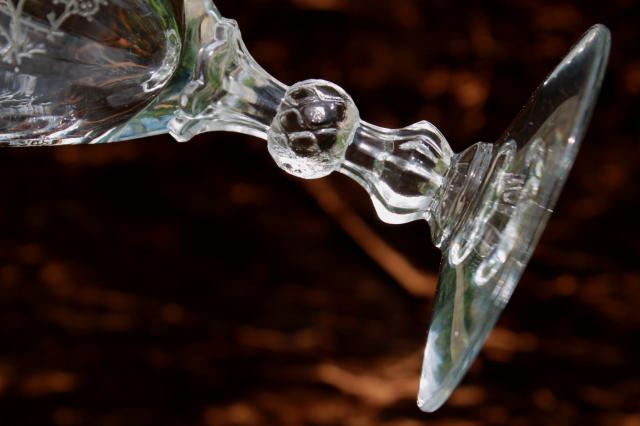 photo of vintage Fostoria chintz floral etch glass, low stem goblet water glasses #6