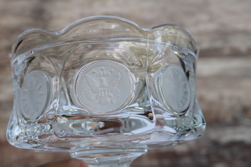 photo of vintage Fostoria coin glass candy dish w/ lid, crystal clear glass frosted coin pattern  #2