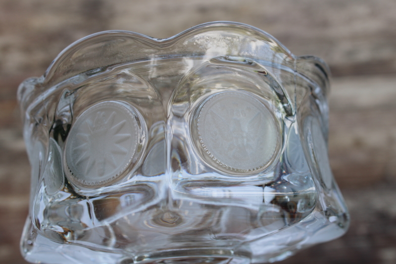 photo of vintage Fostoria coin glass candy dish w/ lid, crystal clear glass frosted coin pattern  #3