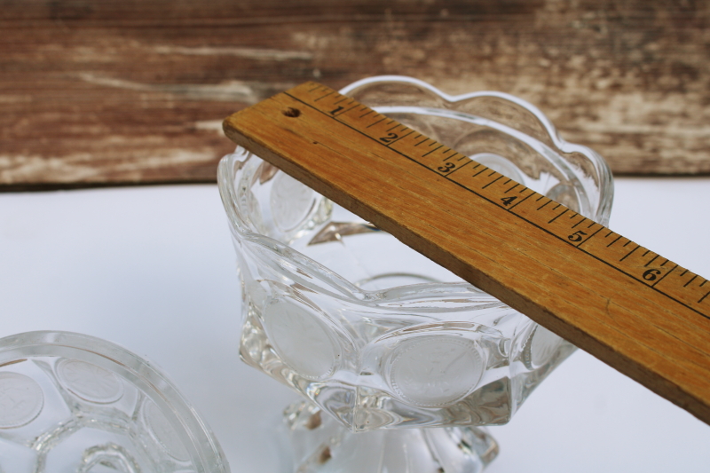 photo of vintage Fostoria coin glass candy dish w/ lid, crystal clear glass frosted coin pattern  #5