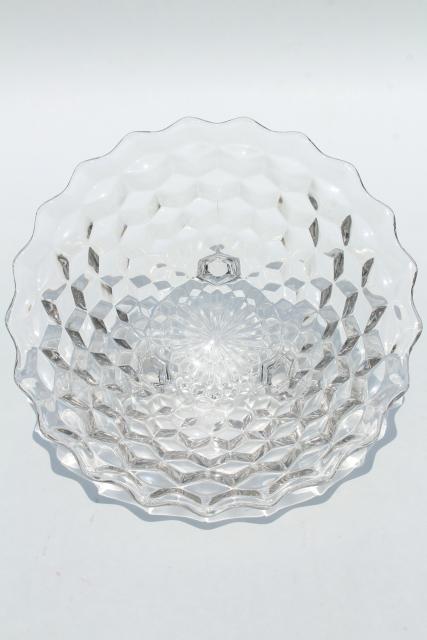 photo of vintage Fostoria cube pattern glass salad / serving bowl, large three toed footed bowl #2