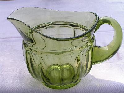 photo of vintage Fostoria fat green glass pitcher #1