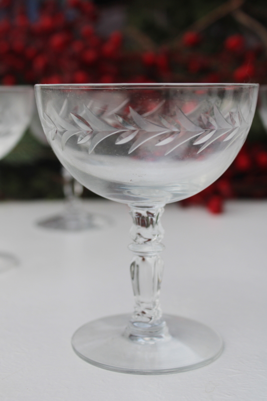 photo of vintage Fostoria holly cut champagne glasses or large cocktails, crystal clear glass #2