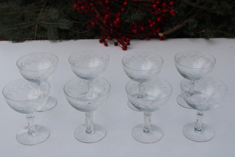 photo of vintage Fostoria holly cut champagne glasses or large cocktails, crystal clear glass #3