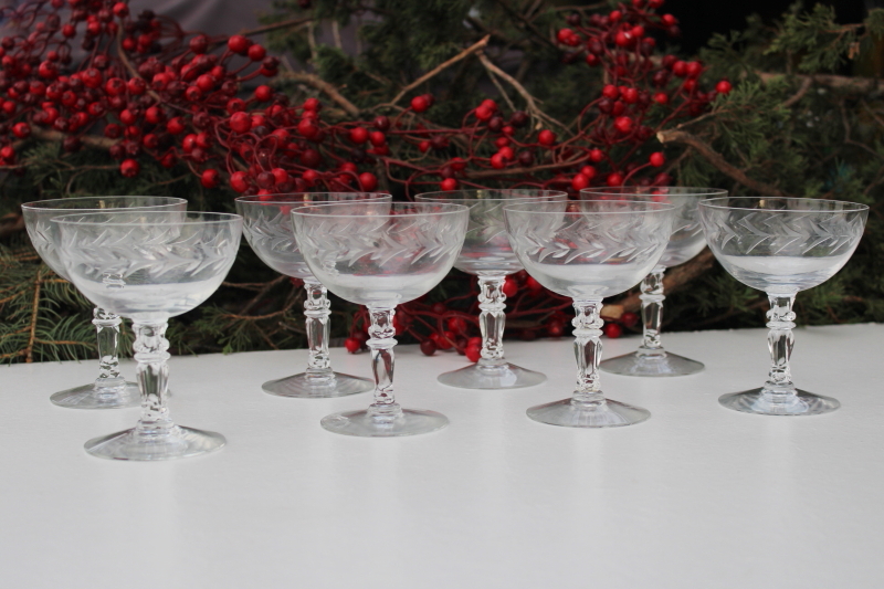 photo of vintage Fostoria holly cut champagne glasses or large cocktails, crystal clear glass #5