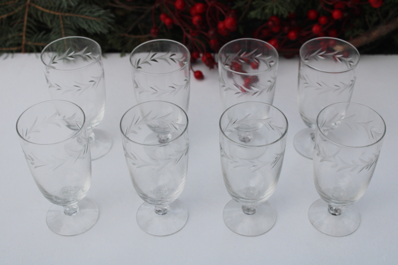 photo of vintage Fostoria holly cut juice glasses, crystal clear glass stemware, footed tumblers #3