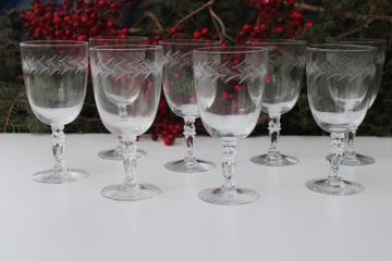 catalog photo of vintage Fostoria holly cut juice glasses, crystal clear glass stemware, footed tumblers